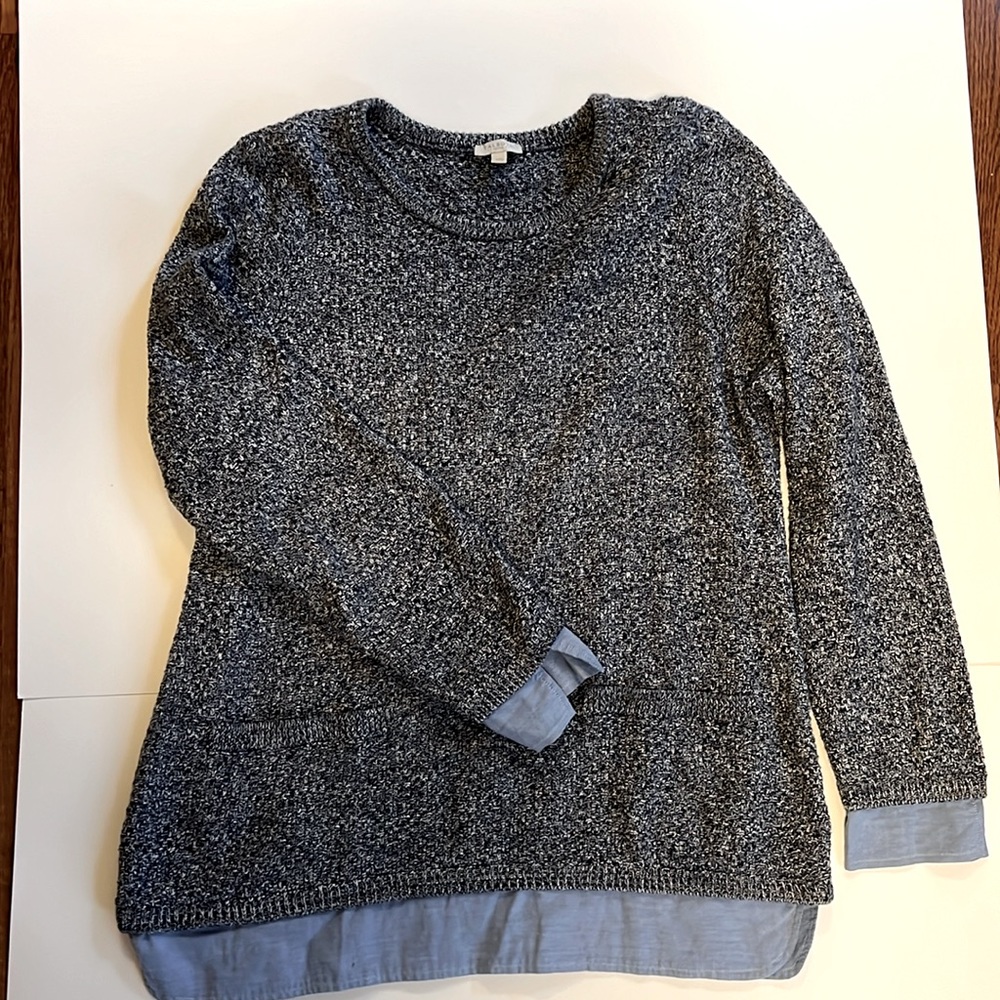 Talbots crewneck cotton sweater w/ shirt tail and cuffs - sz MP